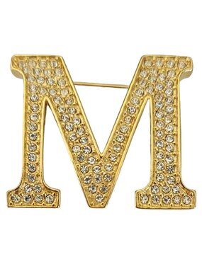 Anne Klein Clear Rhinestone “M” Monogram Brooch, Signed K357